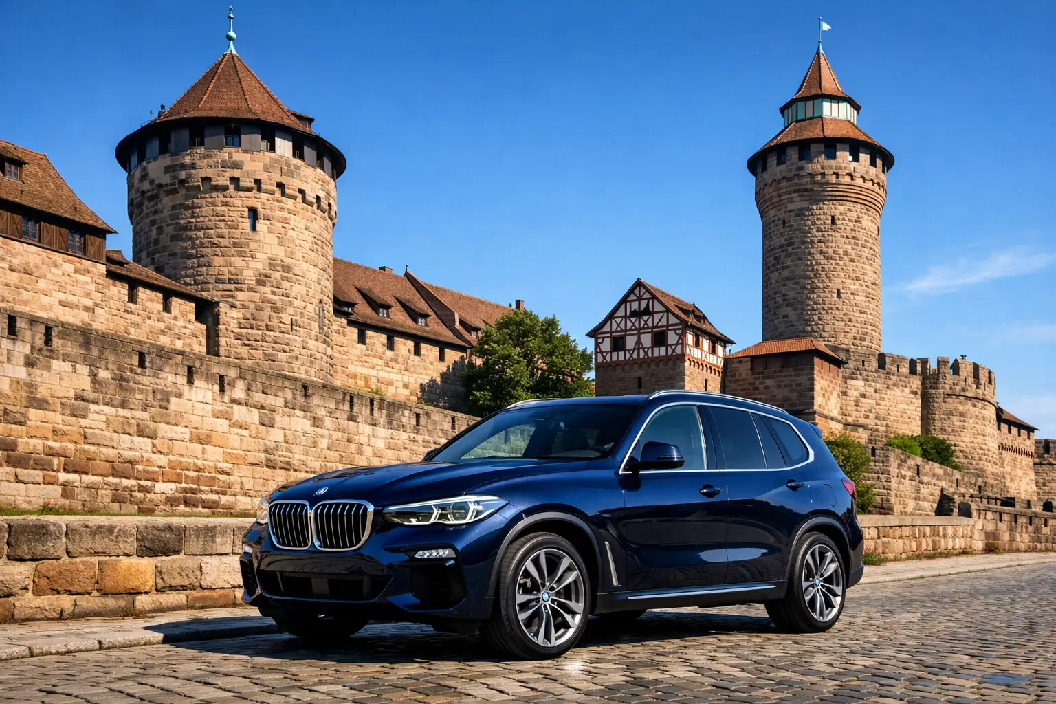 Mietwagen vor urbaner Kulisse in Nürnberg